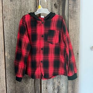 BOYS Red and Black Plaid Hooded Shirt